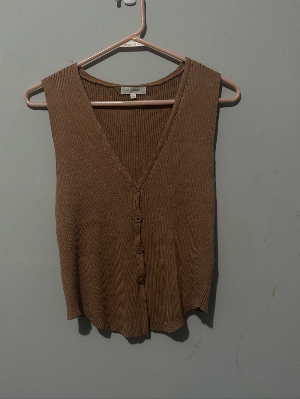 No Comment Ribbed Button-Front Sleeveless Top in Brown